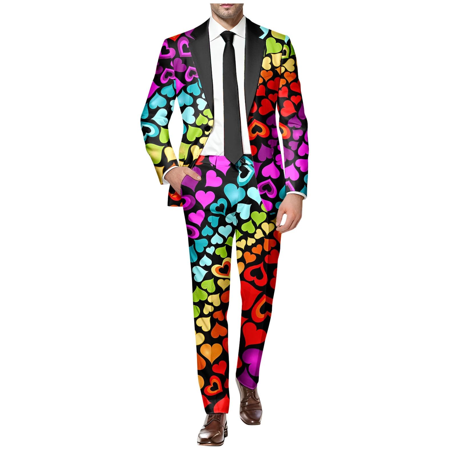 Regenbogen Anzug Herren 2 Teilig Sets Lustiger Masken Anzug Discokugel Party Karneval Kustüm Hochzeit Faschingskostüme Mottoparty Disco Anzüge 80Er Jahre Outfit Bunt Outfit
