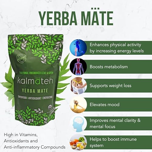 Miniatura 6 de Kalmateh Juego de yerba mate - Calabaza mate con tapa, alpaca bombilla, termo y yerba mate orgánica y kosher (mármol dorado, 33.8 fl oz)