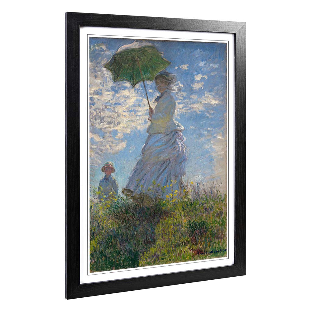 Big Box Art Framed Print of Claude Madame Monet with a Parasol Design | Wall Art Picture | Home Decor for Kitchen, Living Room, Bedroom, Hallway, Black, A2 / 24.5x18 Inch / 62x45cm