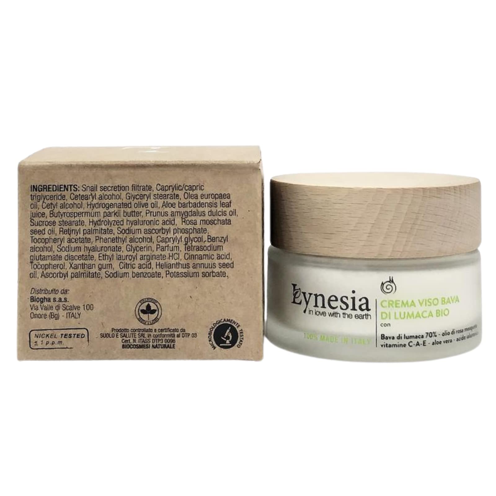 Lynesia Crema Viso Bava di Lumaca Pura 70% e Acido Ialuronico - Antirughe Antimacchie Rigenerante, per Macchie Pelle, Acne e Cicatrici, Nutriente Uomo e Donna 50ml Certificata Biologica