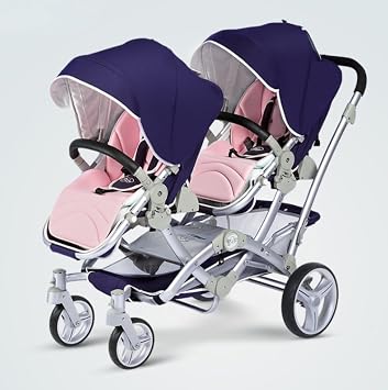Baby Stroller, 2 Seater Stroller, Wagon, Foldable, Carry Wagon, For Multiple People, Carry, Nursery School, With Roof, Sports Party, Kindergarten, Nursery, Easy to Carry Silver Rack Blue