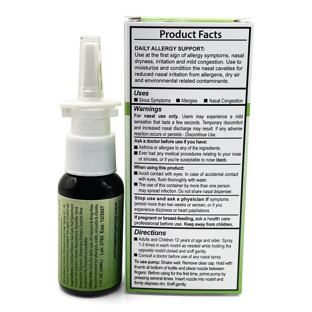 Sinus Plumber Sea Salt Nasal Spray with Hemp Oil Extract, Relieves Congestion, Allergies, Dryness, 1 fl oz — Amazon image 3