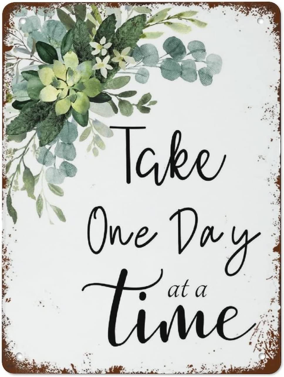 Anceky Metal Tin Sign Antique Take One Day at A Time Print Retro Wall Decor for Home Cafes Office Store Pubs Club Home Decor Wall Art Gift 5.5x8