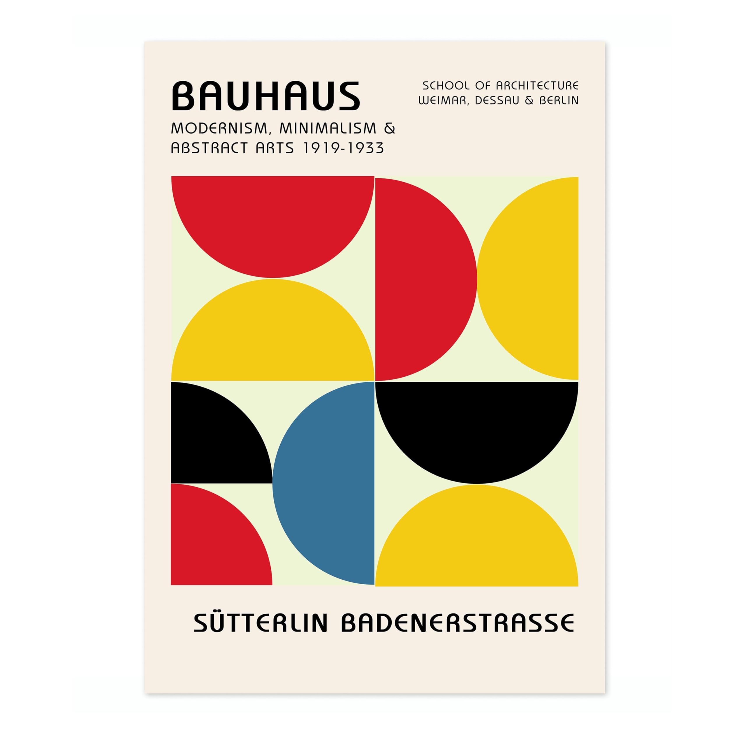 Semi-Circles In Primary Colours Bauhaus Poster Mid Century Modern Wall Decor Print, Abstract Geometric Wall Art Boho Abstract Artwork Architecture, Archival Matte, A4 (Print Only) - 29.7x21cm