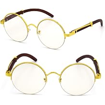 TZ Promise For Mens Gold Color Wood Effect Metal Frames Vintage Style Retro Eye Clear Lens Glasses