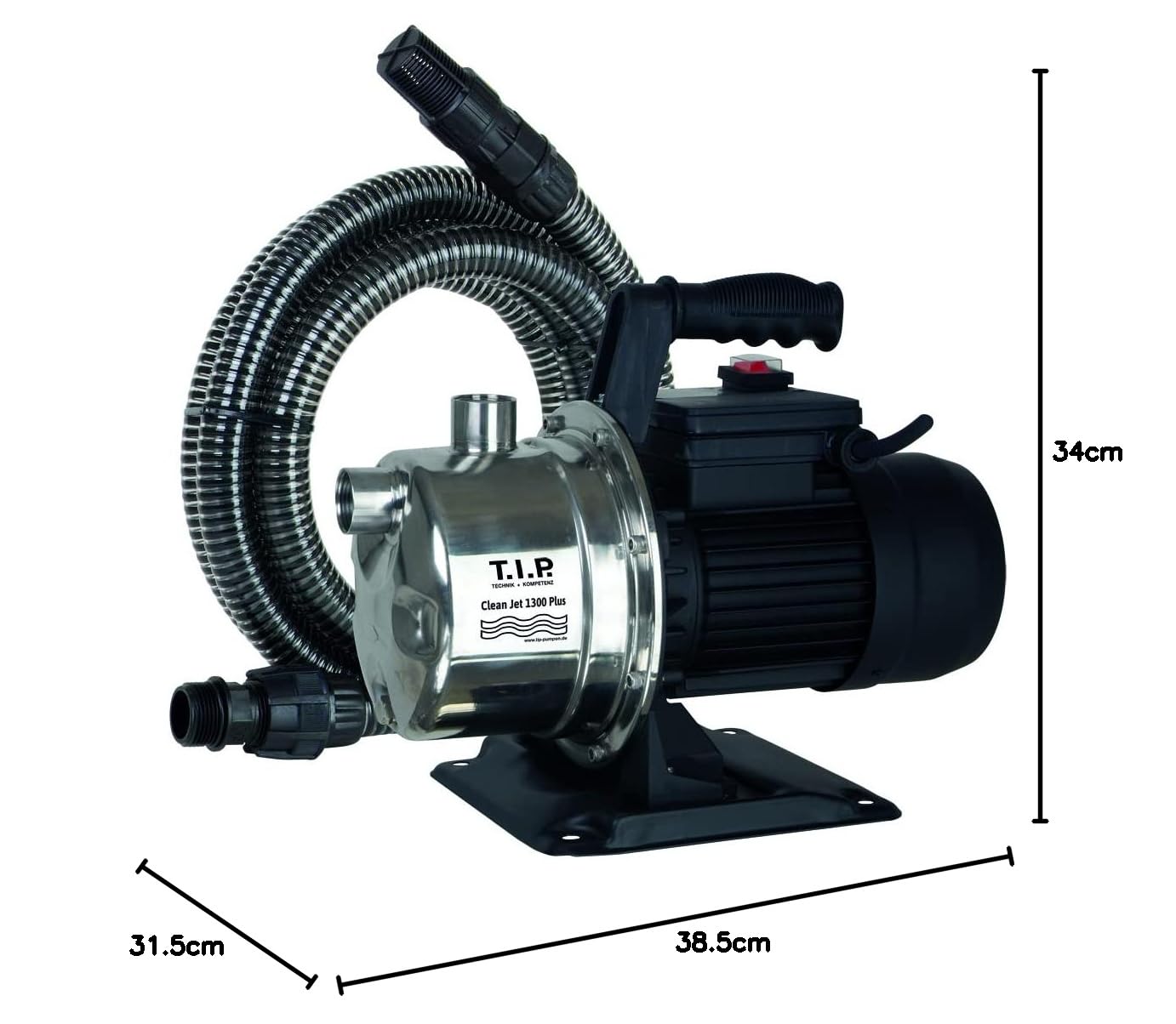 Pompe de Jardin Auto-amorçante Acier Inoxydable 1200W 4400 L/h T.i.p. Clean Jet 1300 Plus Kit Complet