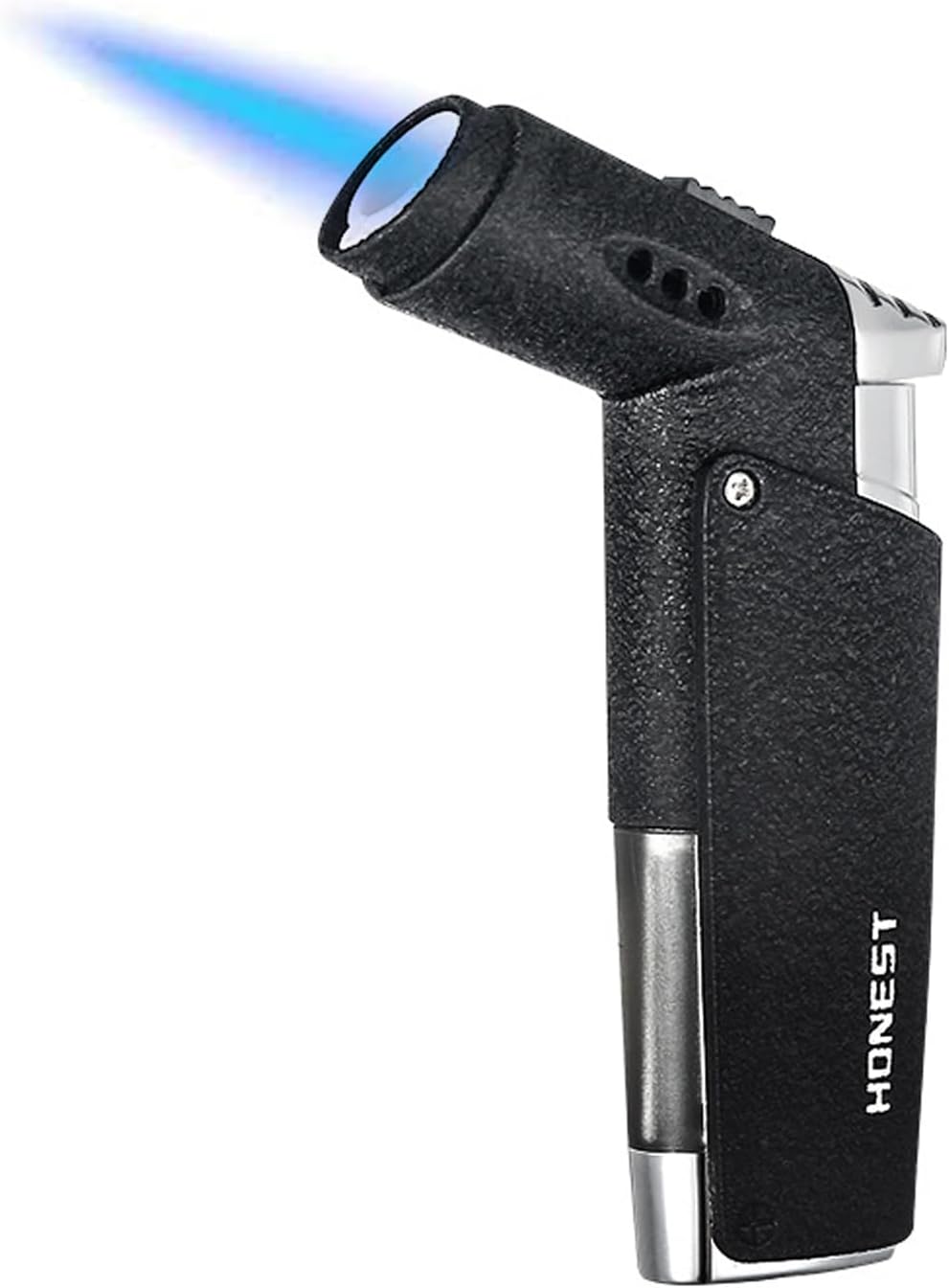 Jet Flame Cigar Lighter Butane Refillable Blow Torch Soft Flame Windproof for Outdoor Cigarette Gift (Excluding Butane) (Black)