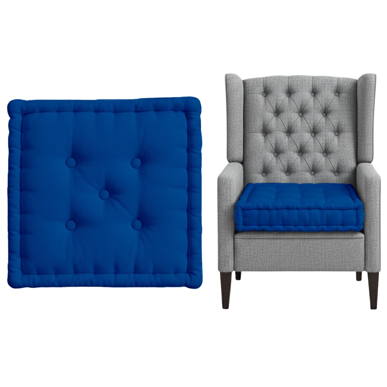 Booster Cushion Seat Pad 45 x 45 + 10cm Extra Thick 100% Cotton Filling Chair Cushion for Adults & Elderly Armchair Cushion, Floor Cushion, Chunky Garden Seat Pad Cushions (Royal Blue)