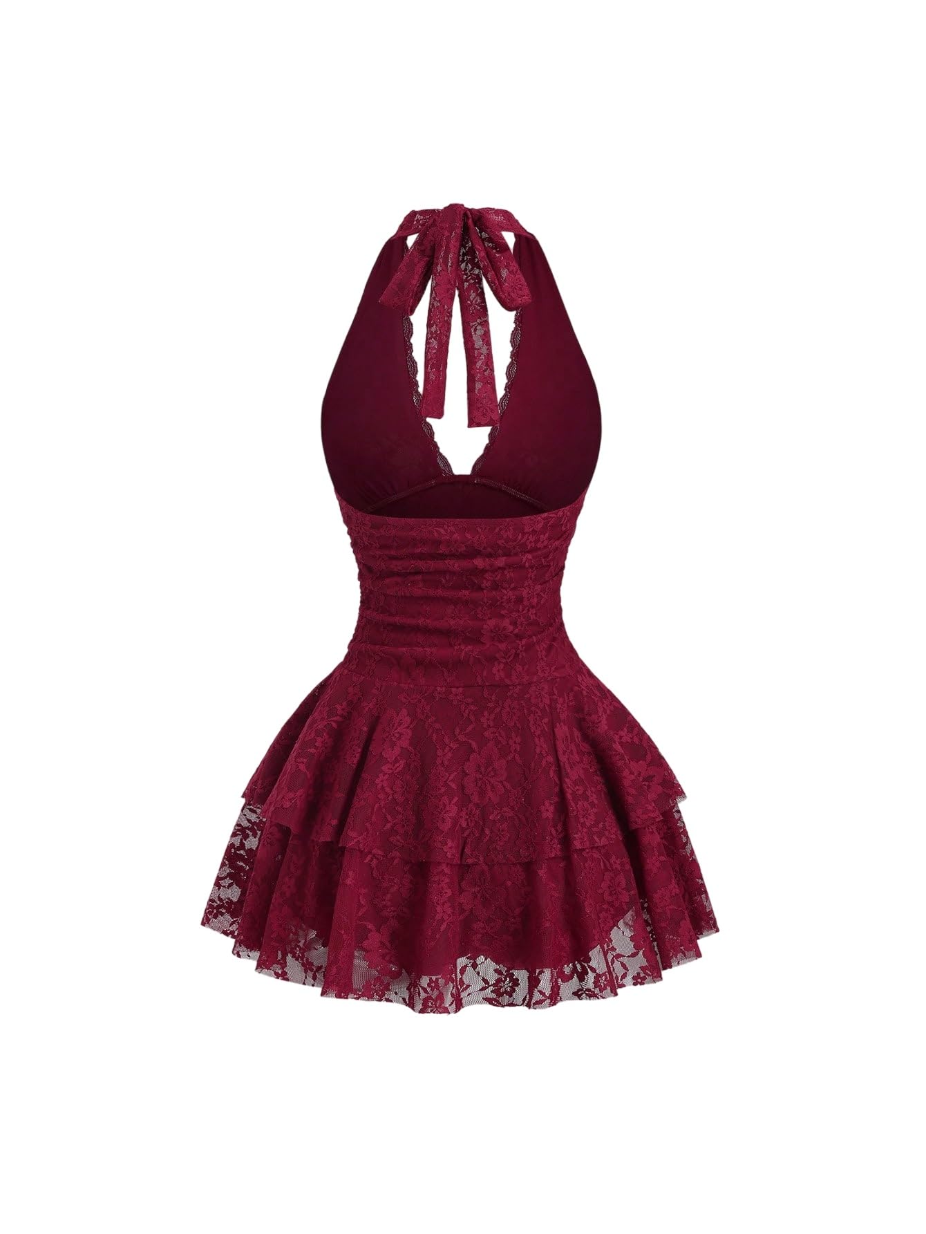 SweatyRocks Damen Neckholder Kleid A Linie Minikleid Spitzenkleid