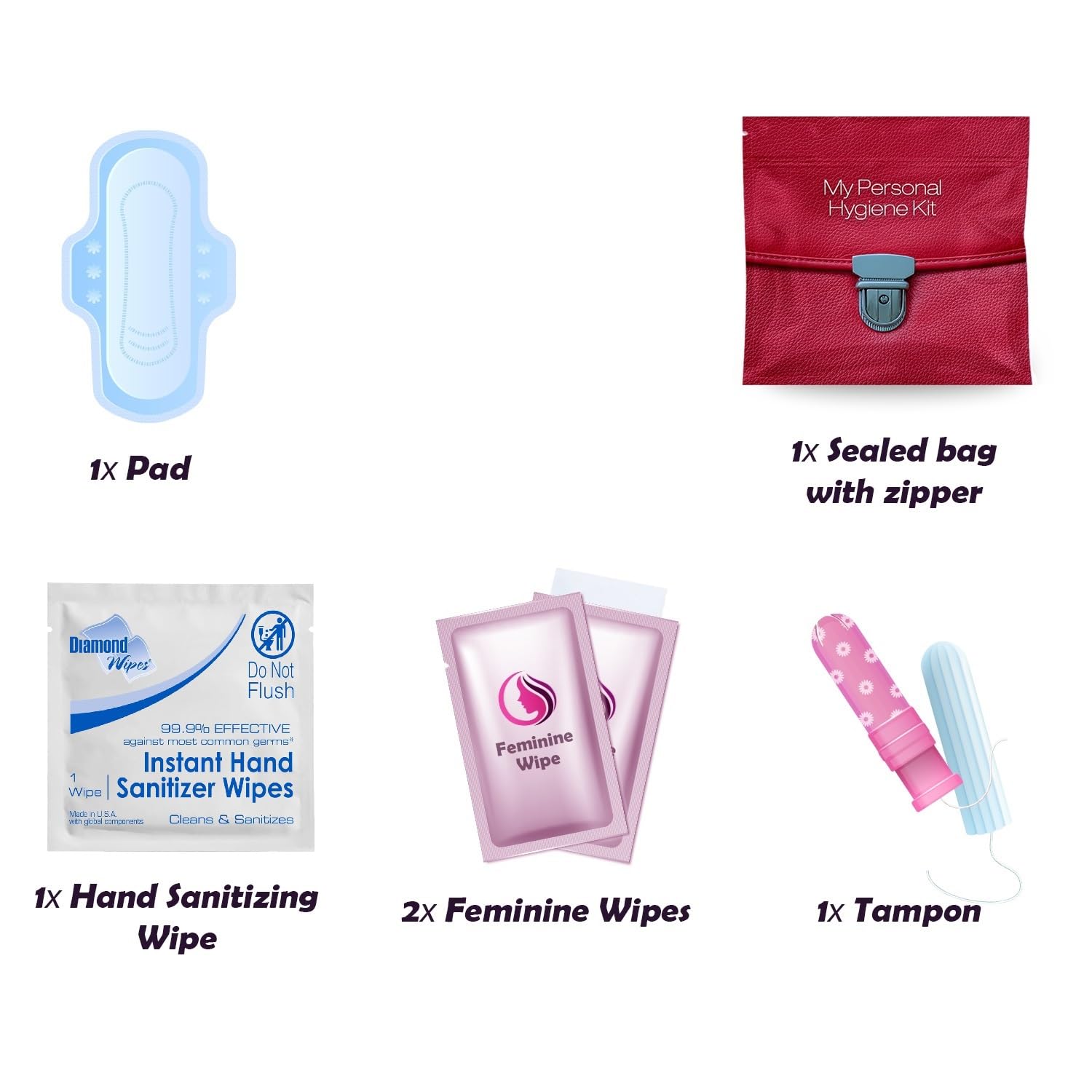 Assorted Menstrual Kit All-in-One 60 Pack | Convenience on The Go | Period Kit Pack for Travelling, Tweens & Teenagers or just When You’re Out | Individually Wrapped Feminine Hygiene Product