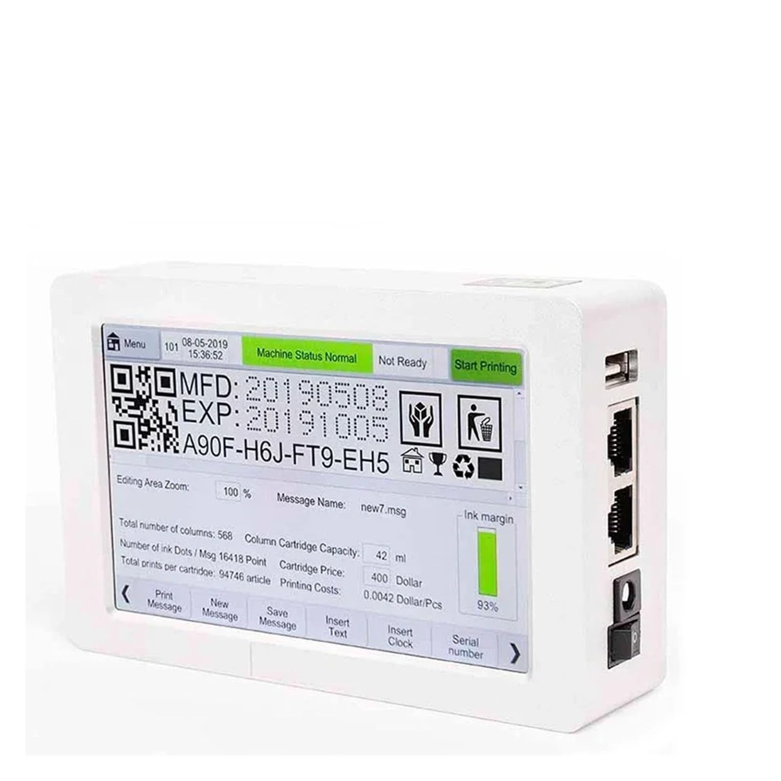 Automatyczna Termiczna Drukarka Atramentowa DC190T Online Przemysłowy Numer Partii Logo Data Tekst Drukarka Etykiet Z Kodami Kreskowymi QR na każdym materiale(25.4mm with 1 ink)