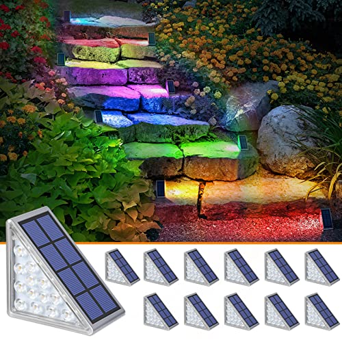 Image of NIORSUN Solar Step Lights,12 Pack RGB Solid Color Changing Solar Stair Lights Outdoor Waterproof IP67 Auto On Off,Solar Lights for Steps,Stair,Patio,Yard,Porch,Front Door,Deck Decor