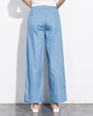 Huixin Casual Donna Senza Pantaloni Stretch Dritti Denim Elasticizzati Pantaloni Eleganti Costume Svasati A Gamba Larga in Vita Elastica (Color : Dunkelblau, Size : M