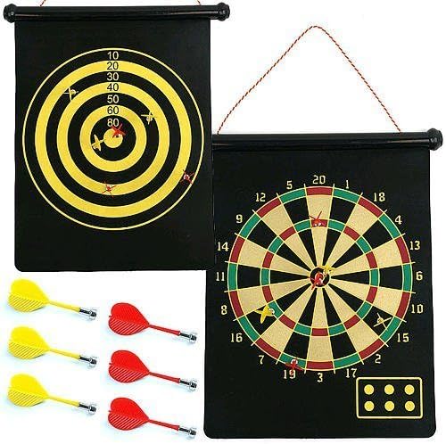 Kabacha Foldable Hanging 2 In 1 Magnetic Dart Board Targeting Game Set, Double Faced Portable And Reversible Rollable Strong And Powerful High Magnetic Field Dart Board For Kids And Adults WIth Non Pointed Magnetic Darts To Play Indoor And Outdoor