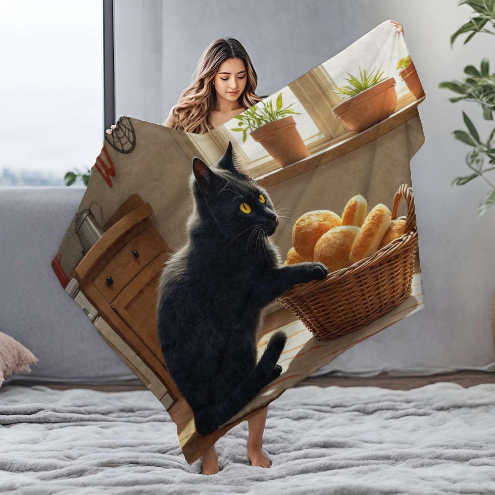 Couverture chauffante pour lit bébé plaid flanelle chat noir et pain