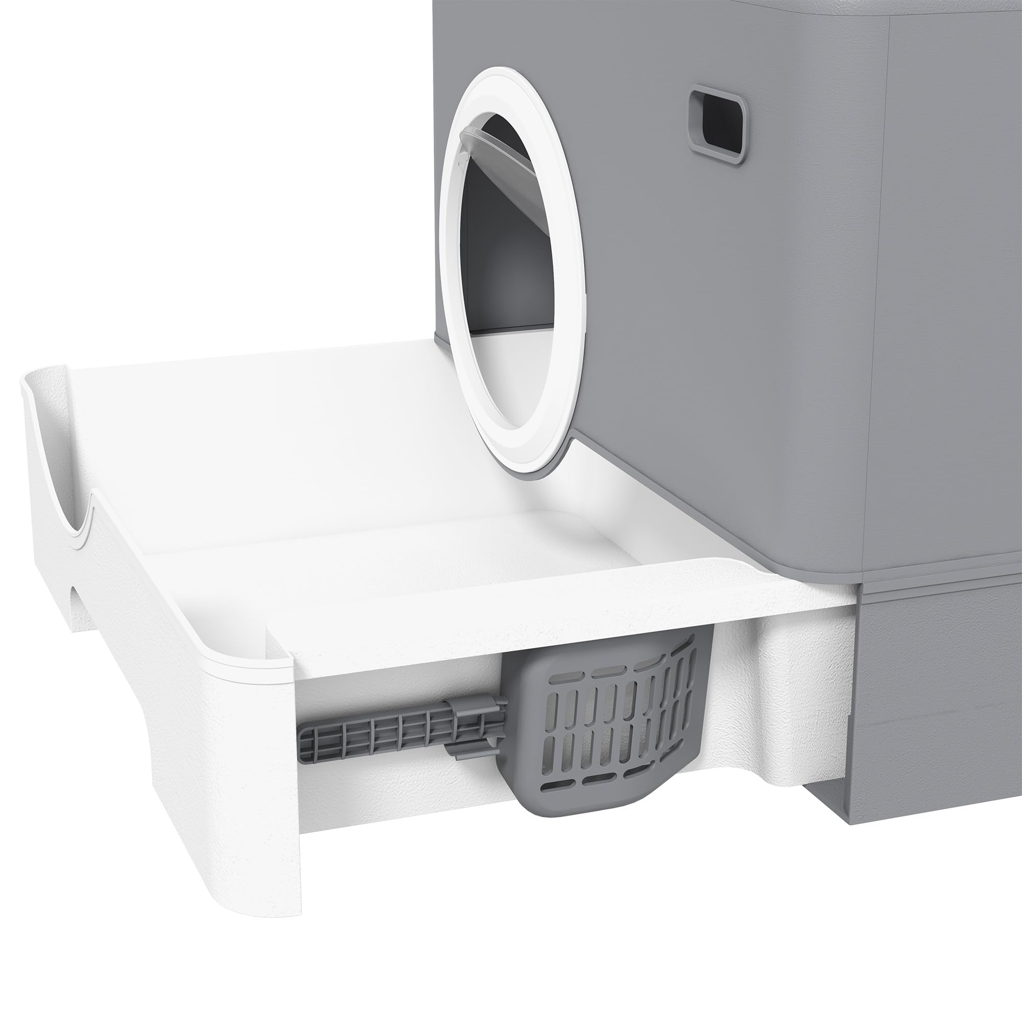 PawHut Katzentoilette mit Deckel Katzenklo mit Haube und Schaufel ausziehbare Schublade 2 Ausgänge Katzentoilette für Katzen bis 4 kg 52 x 41 x 38,5 cm Grau