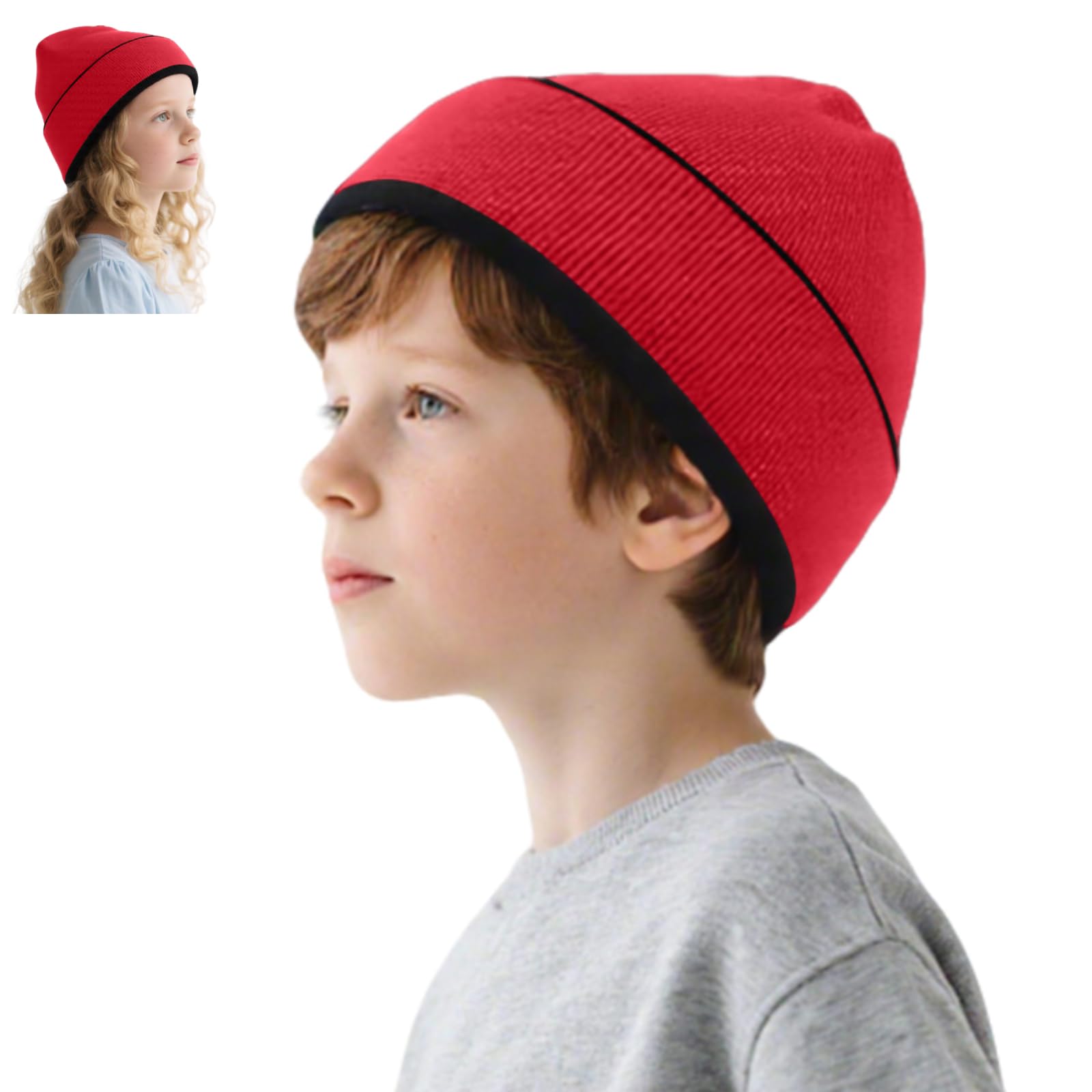 Rosoz Kids Beanie Boys Girls, Reversible Beanie with Double Sides