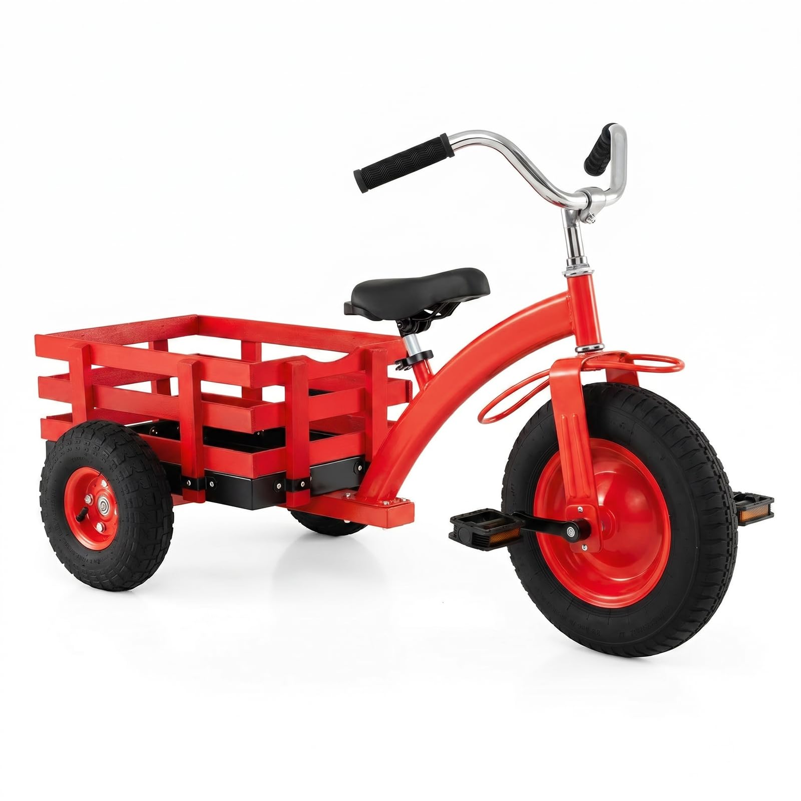 COSTWAY Kids Tricycle (Red, 121 x 57 x 68-77cm, with Storage Basket)