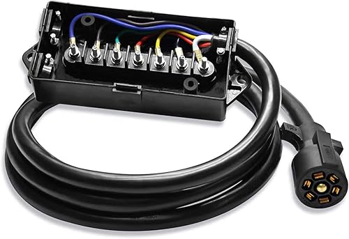 Enchufe de remolque de 7 vías, cable de remolque en línea resistente de 8 pies con caja de conexiones de cableado de 7 cuadras, resistente a la