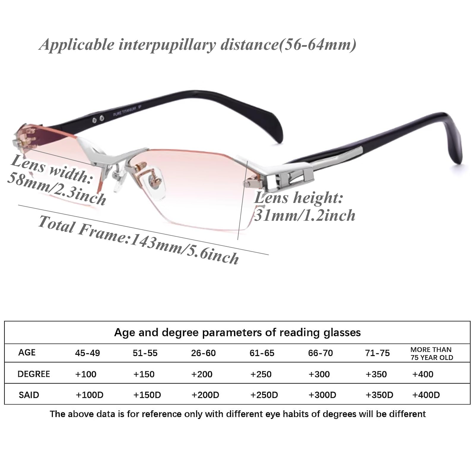 Biznesowe tytanowe okulary do czytania bez oprawek dla mężczyzn, modne, diamentowe cięcie, okulary komputerowe blokujące niebieskie światło (Size : 1.5 x)