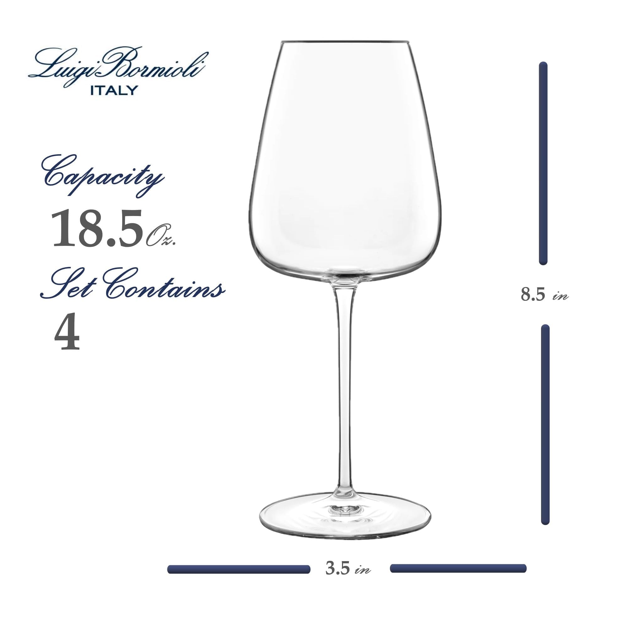 Luigi Bormioli Talismano 18,5 oz Vino Blanco, Juego de 4, Vidrio, Transparente