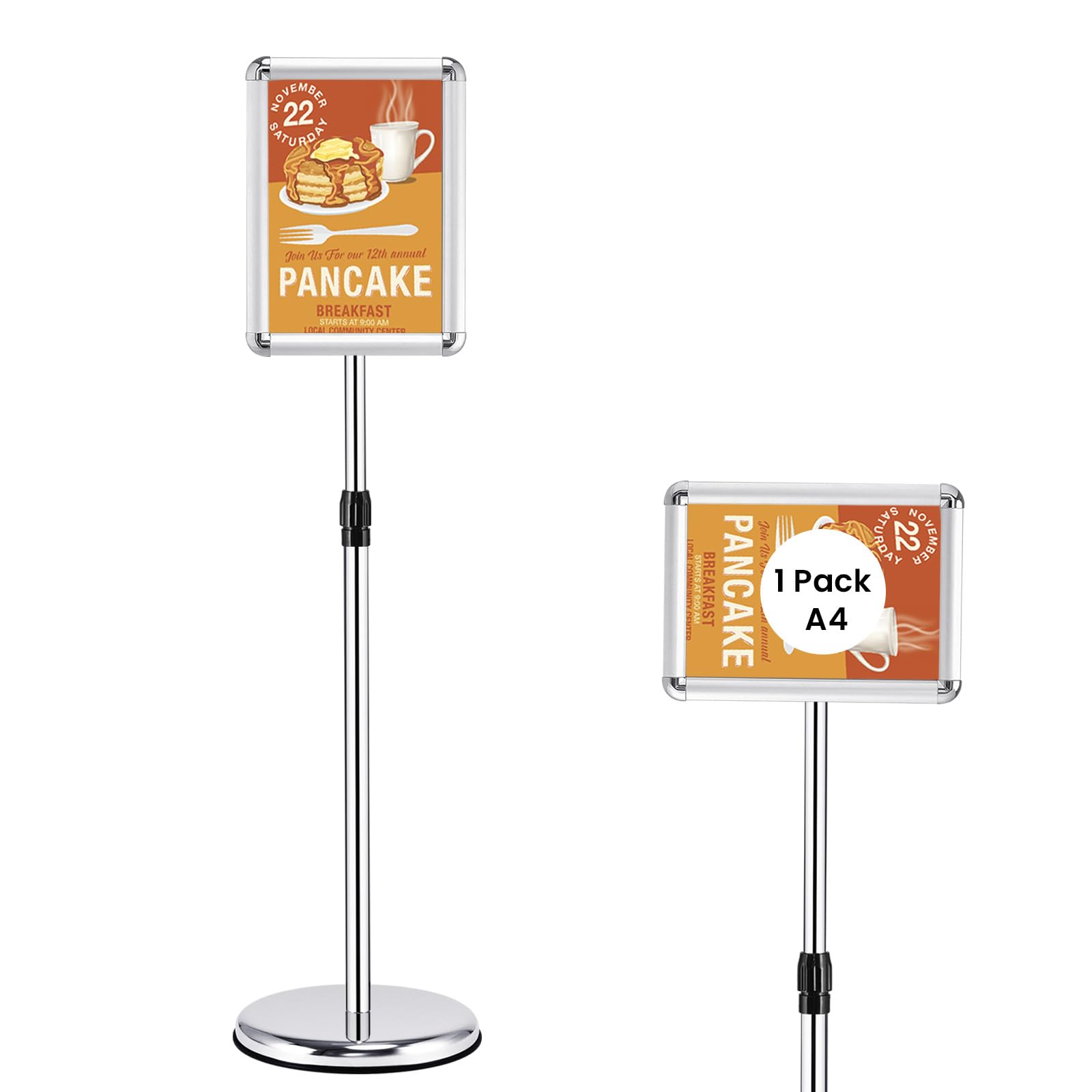 Giantex A4 Porte-Affiche en Alliage Aluminium, Panneau Rotatif à 360°, Hauteur Réglable, Poteau d'Affiche en Acier Inoxydable, Base Lourde, Présentoir sur Pied, pour Restaurant, Marché (Argent, 1)