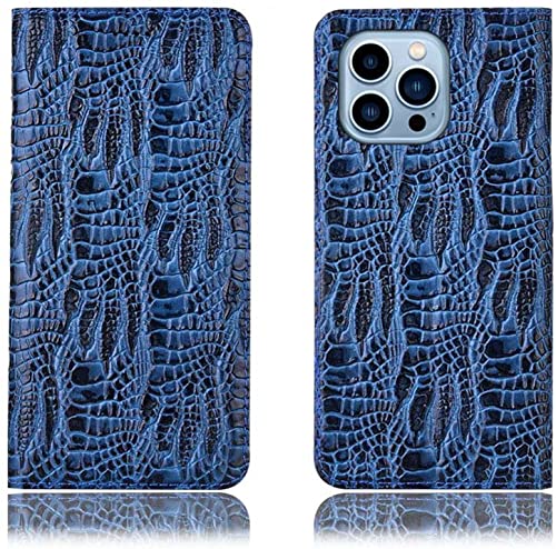 Coque crocodile iPhone 13 Pro Max étui rabat cuir bleu luxe avec fentes pour cartes