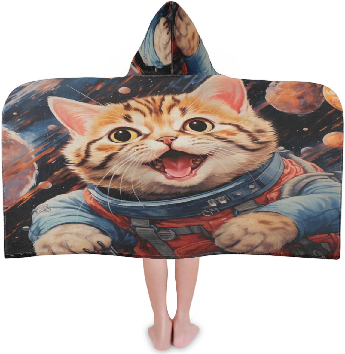Pardick Kids Bath Towel Cute Space Cat Beach Towel with Hood Pool Cover Up for Girls Boys Soft Absorbent Hooded Bath Towel Toddler Towels for Beach, Pool