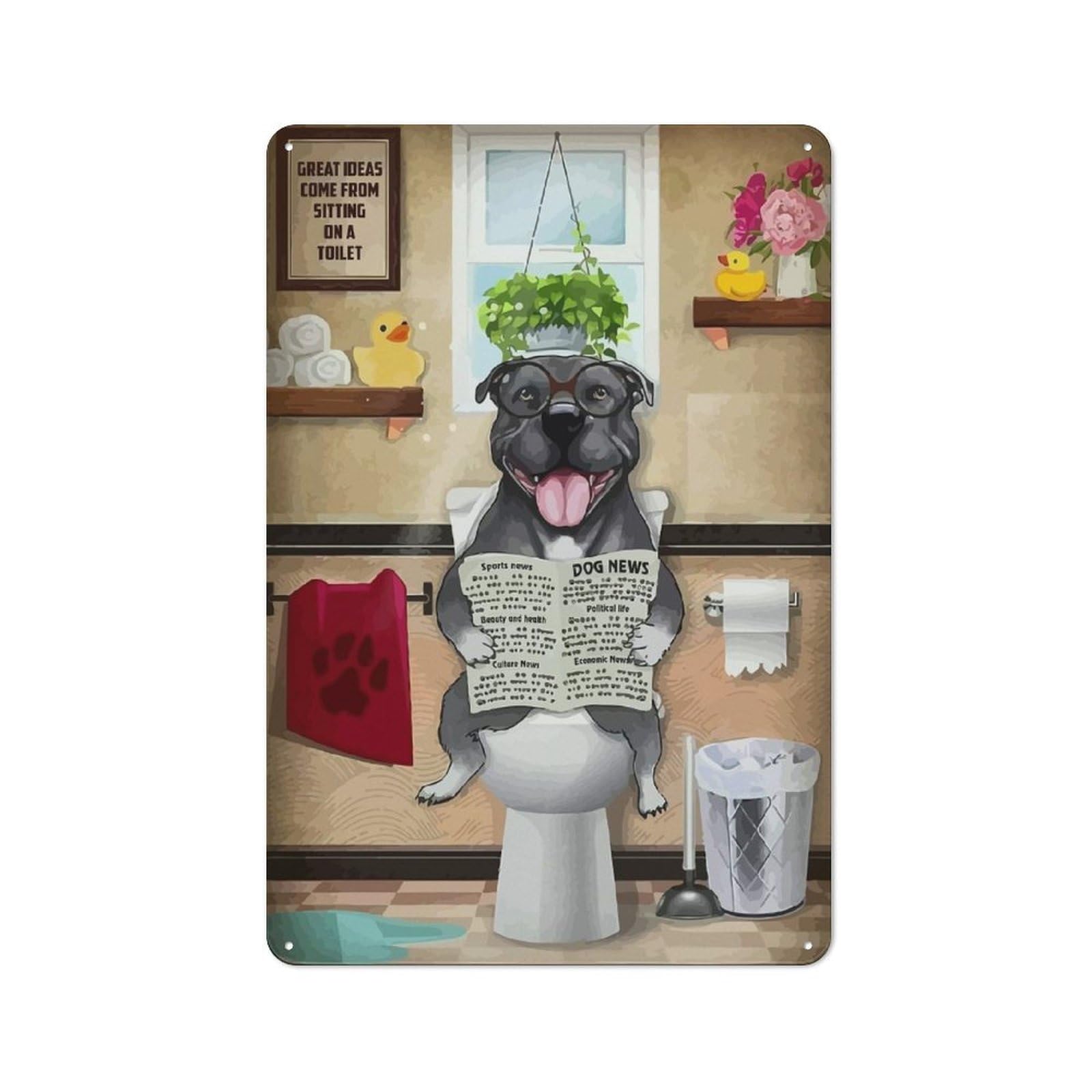 Junmoney Pitbull Dog Funny Wc 30X20cm Retro Tin Sign With For Living Room Or Hallway, A Decorative Metal Sign For Living Rooms And Hallways