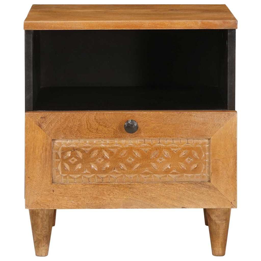 Comodino in Legno Massello Marrone Chiaro 40x33x46 cm con Cassetto e Ripiano per Camera da Letto, Mobiletto da Notte Rustico Naturale in Acacia per Soggiorno e Studio