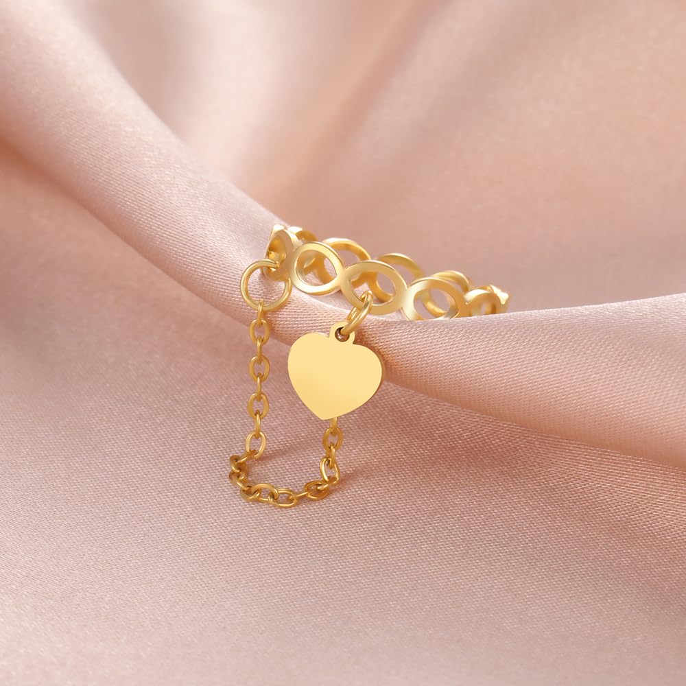 Anillo de infinito con borla colgante de corazón para mujer, cadena de eslabones, anillos de boda, ajuste cómodo, único, apilable, medio, delicada, joyería de amor, regalo para ella, 7, Acero 5