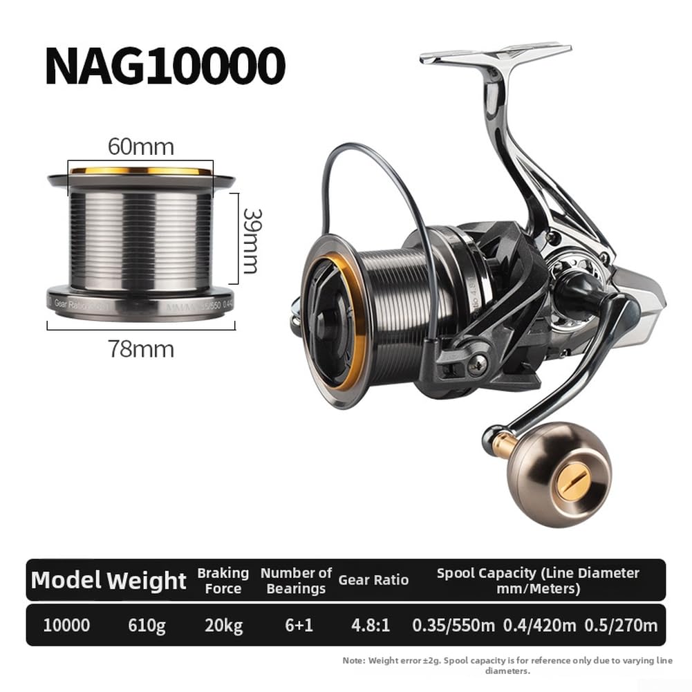 Mulinello da pesca interamente in metallo, serie 8000-14000, bobina in lega di alluminio con 6+1 cuscinetti sigillati per un lancio lungo liscio, resistente all'acqua salata Big Game per surf in mare