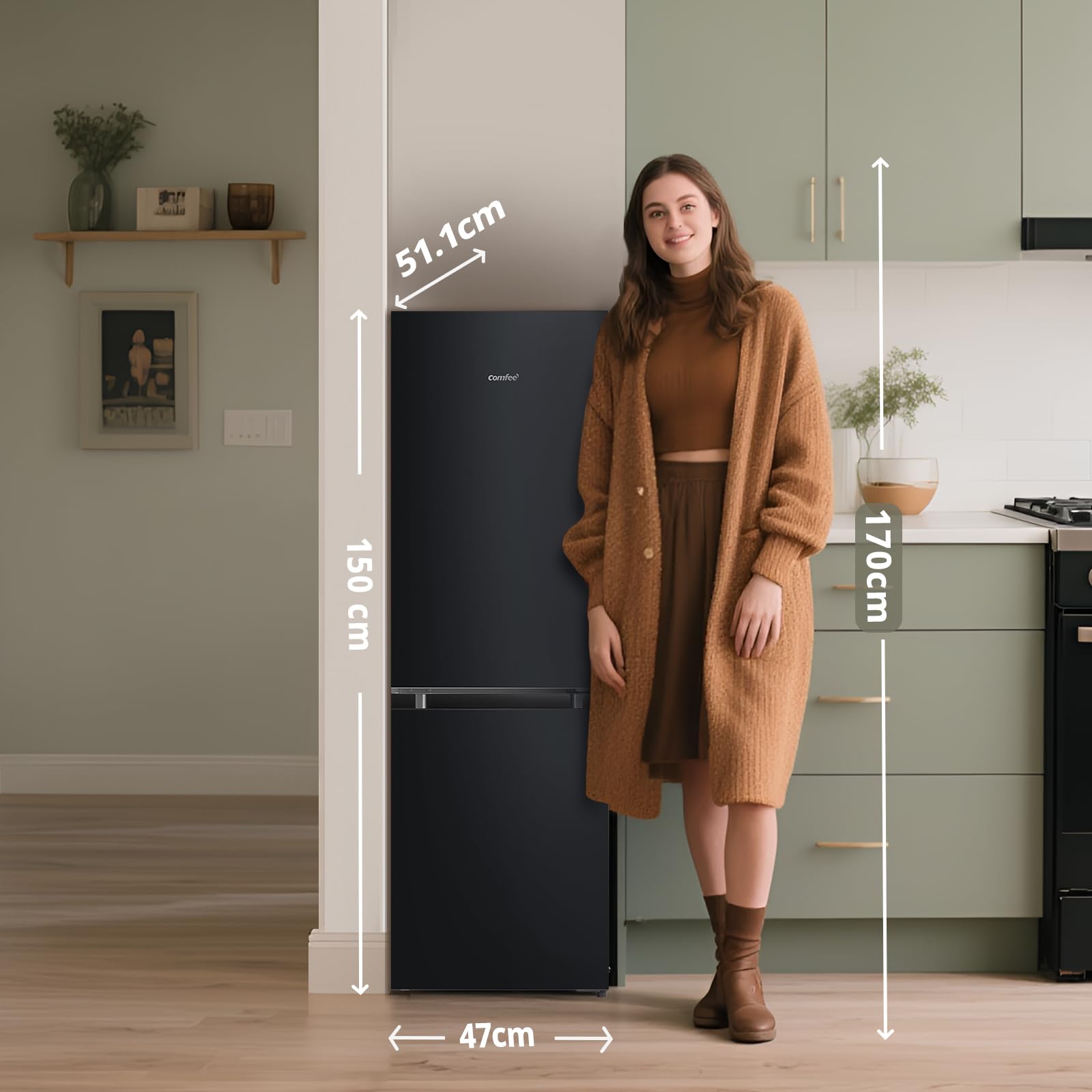 Comfee' RCB169DK2(E) Réfrigérateur avec Congélateur 150 cm Low Frost Noir 174L
