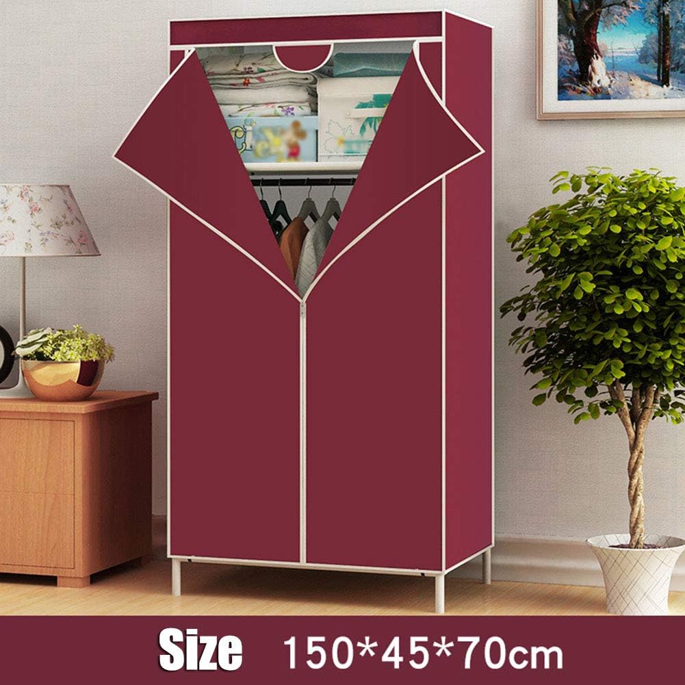 Portable Clothes Closet Wardrobe, Steel Pipe with Zipper Wardrobe Storage Waterproof Clothes Closet with Non-Woven Fabric Storage Shelf,Red_59x17x27in