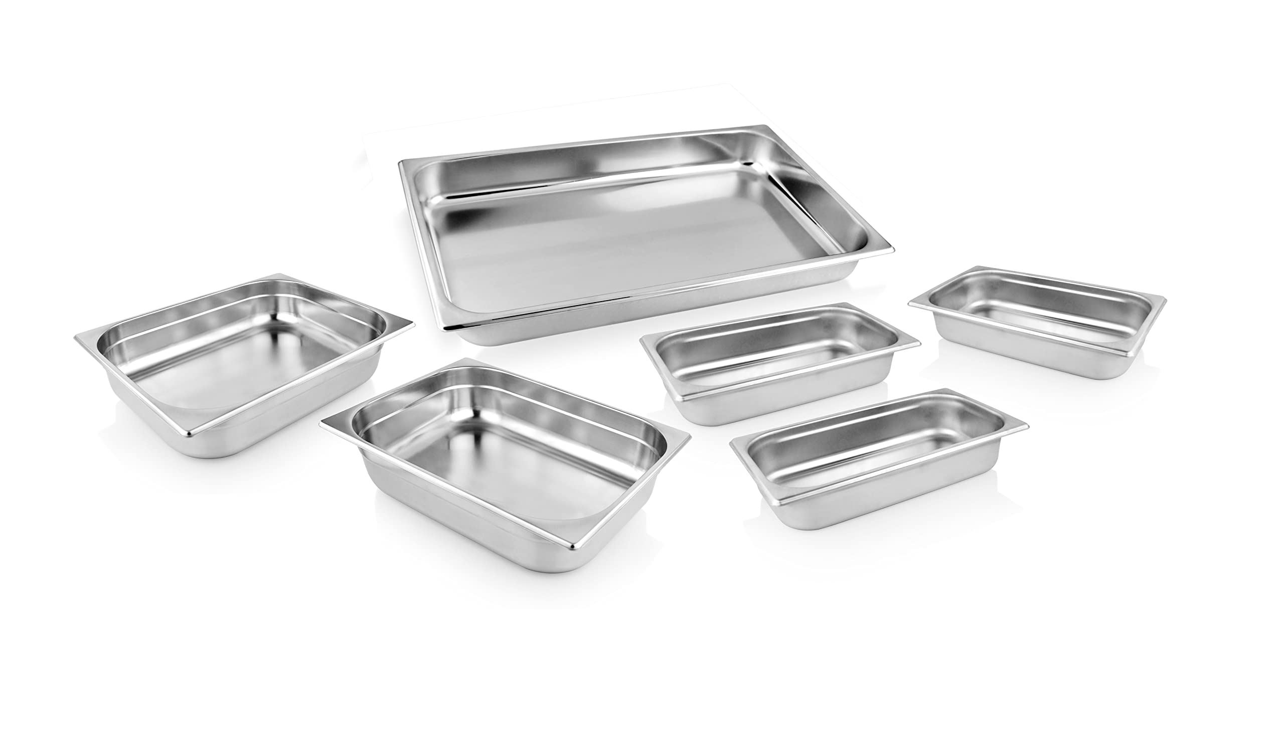 aro Chafing Dish Edelstahl, Twin Pack, 59.5 x 35.5 x 30 cm, 6 GN-Behälter (1x 9L, 2X 4L, 3X 2.5L), 2 Deckel, 4 Brennstoffbehälter, Silber, 2 Stück