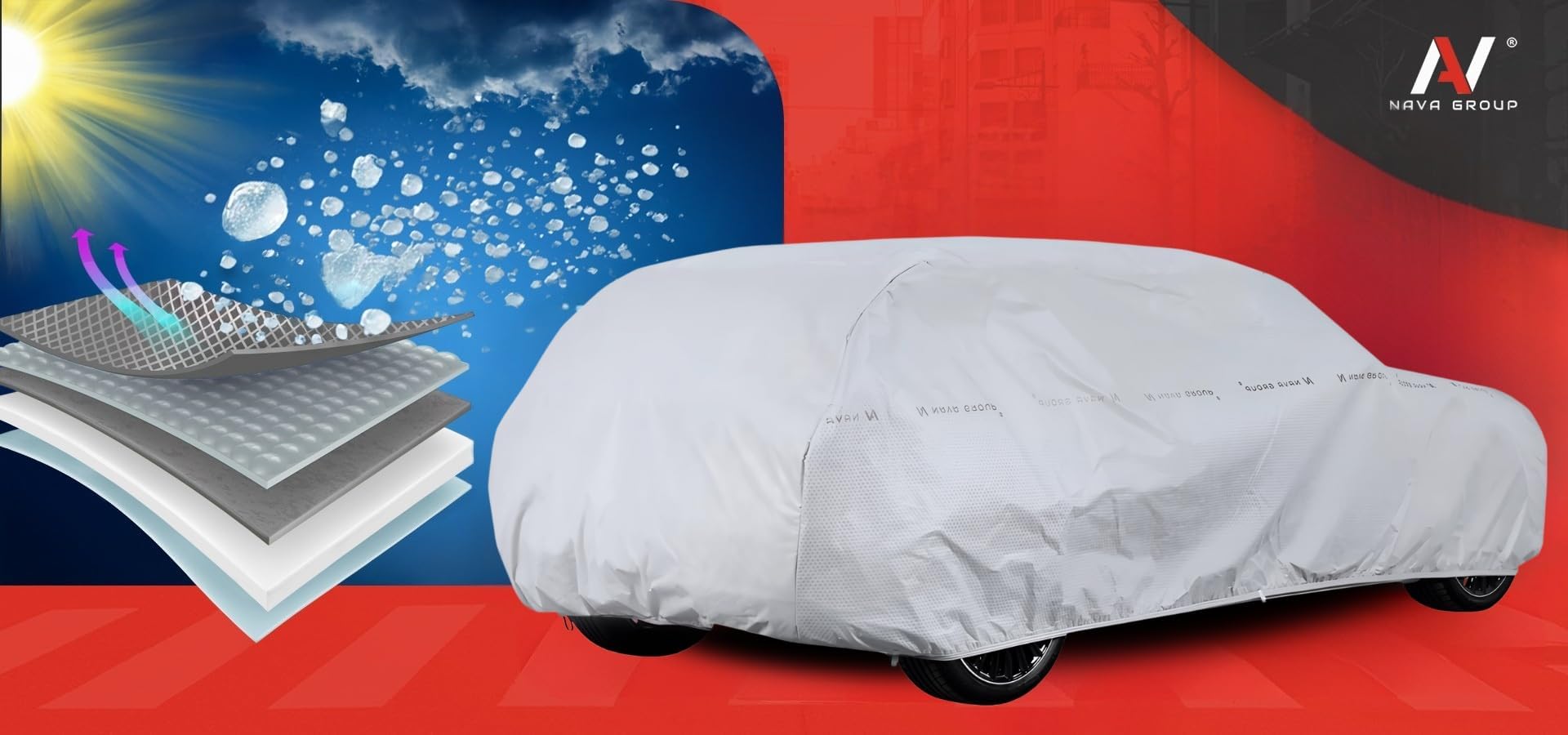 Bâche Anti-Grêle, Protection de Carrosserie Contre la Grêle et la Pollution, Filtre UV, Toute l'Année, Épaisseur 7 mm, 480-505 cm Combi
