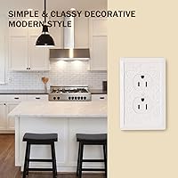 Vista 9 de Cubiertas de toma de corriente de diseño en relieve de pétalo estilo clásico blanco moderno, placas de pared para receptáculo eléctrico dúplex