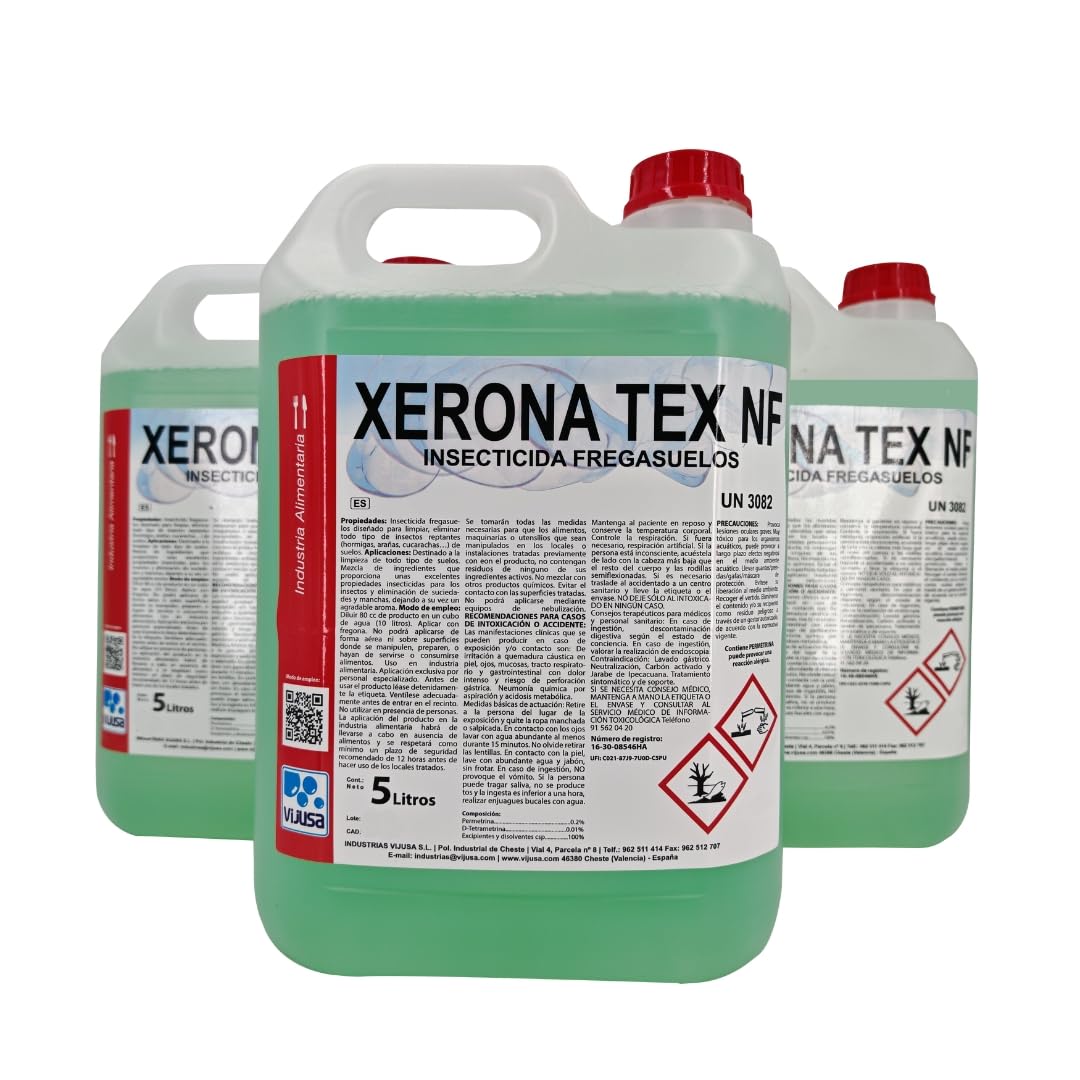 Xerona Tex Friegasuelos Insecticida 5L – Limpia, Elimina y Repele Hormigas, Cucarachas y Arañas. Efecto Residual. Apto Industria Alimentaria (3)