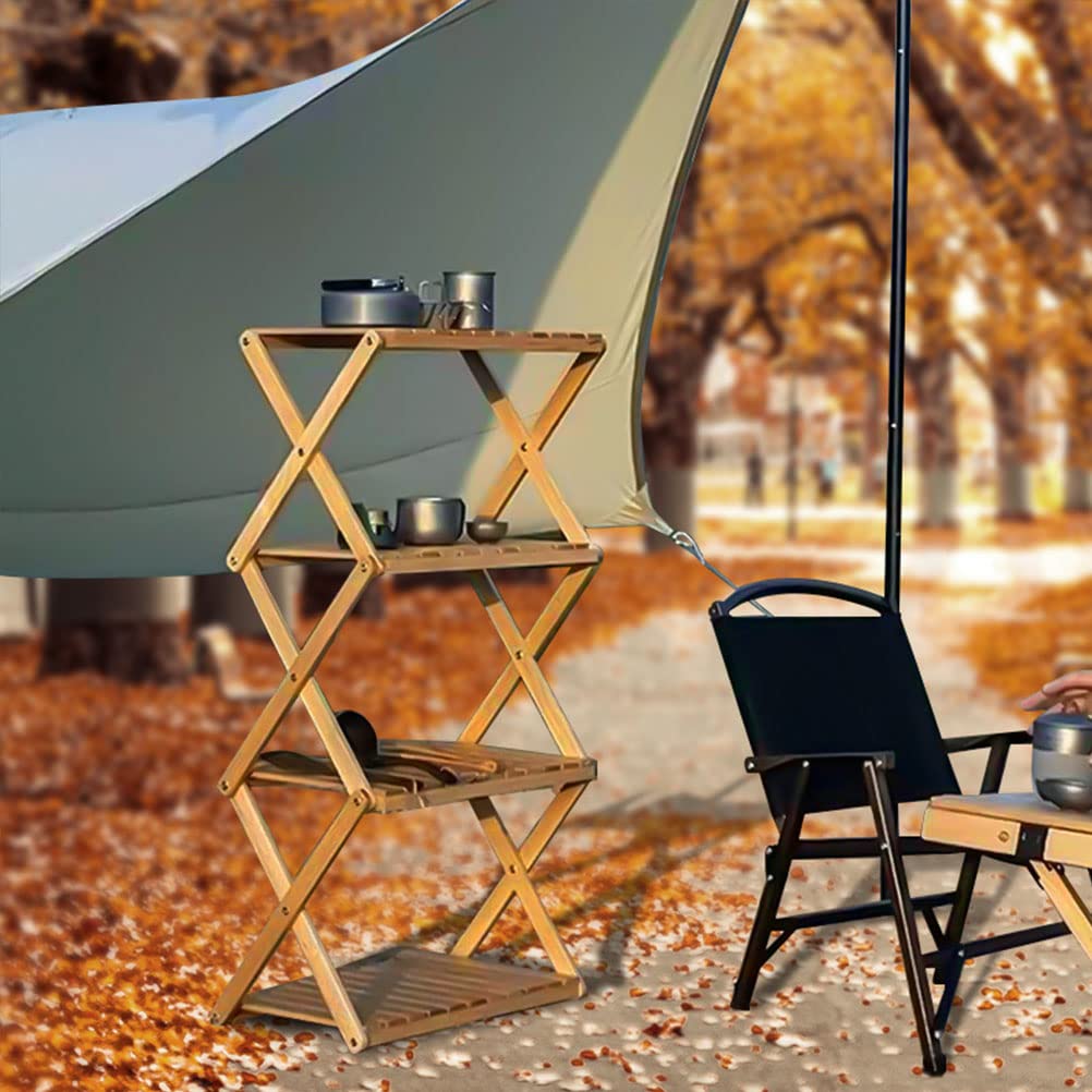 Camping Regal Klappbar, Faltbar 3 Etagen Tragbar Camping Klappschrank, Campingküche aus Bambusplatte Outdoorschrank Faltschrank Klappbares Teleskopisch Lagerregal für Aussen Küche Camping Grillen Sonstiges