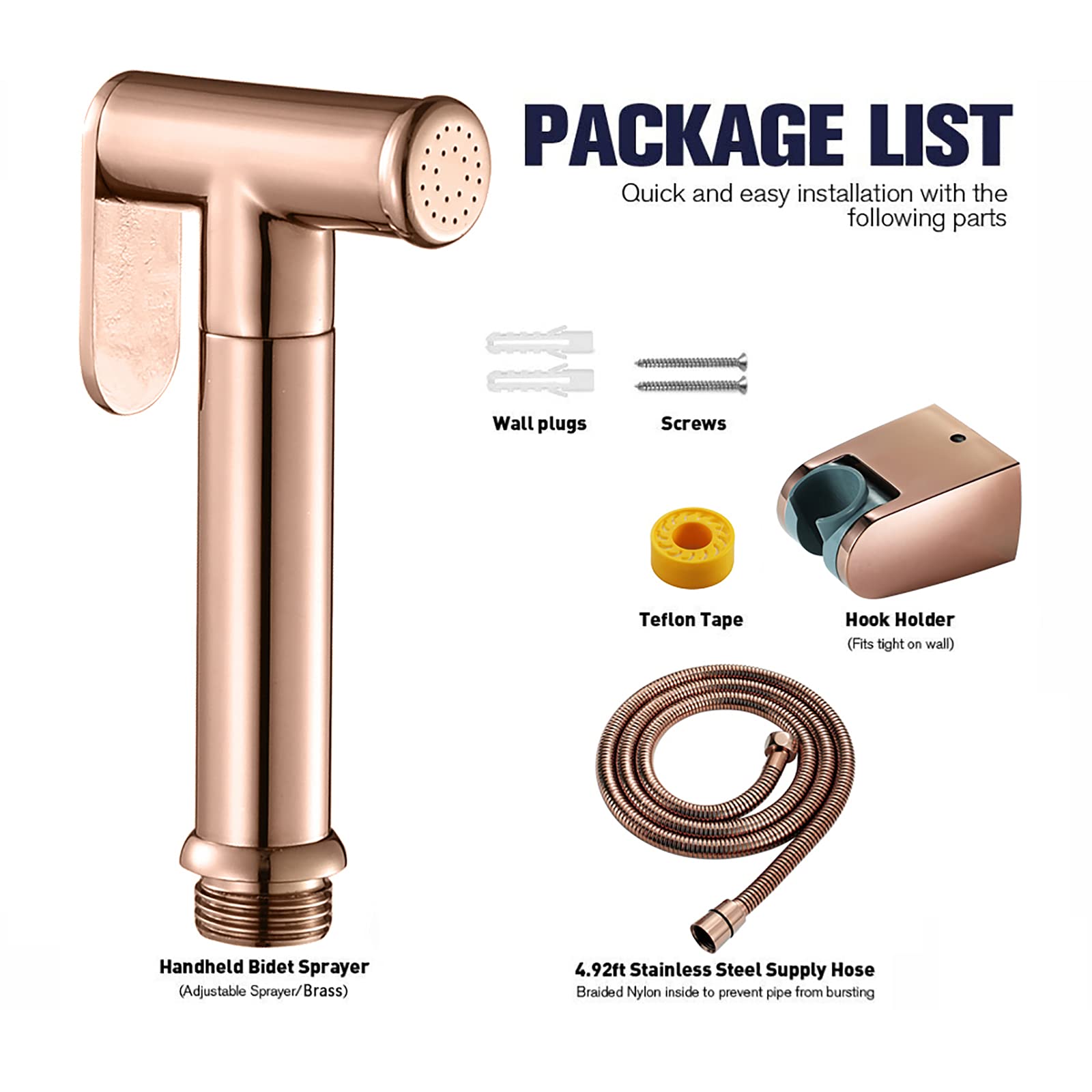 Ducha Bidet, Pulverizador de Bidé de Mano Latón Rociador de Bidé de Mano, Juego de Pulverizador de Bidé con 1.5m Manguera Ducha, ABS Soporte Ducha, para Higiene Personal,Rose Gold