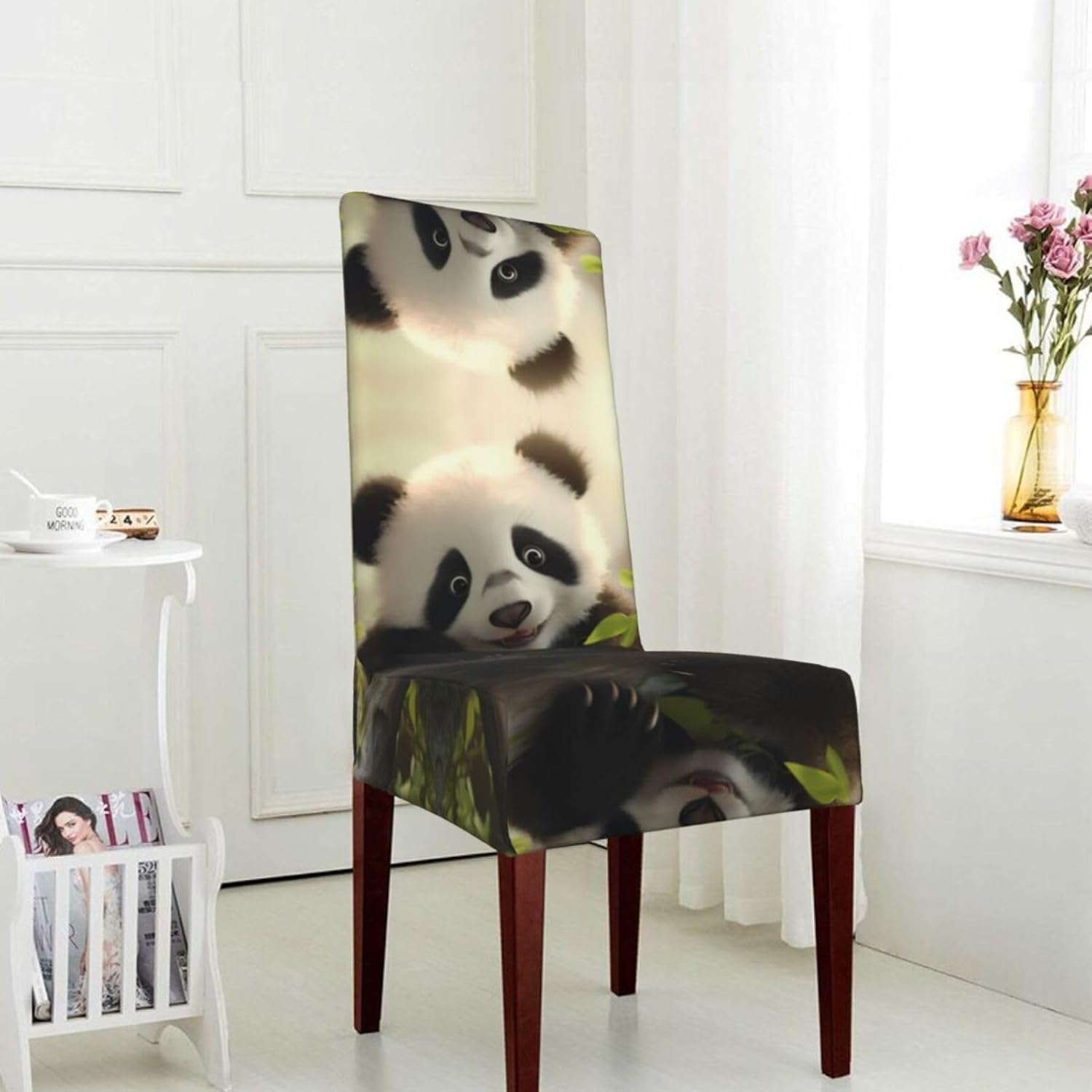 Cute Little Panda Prints Protection Cover for Dining Chair - Stretchable Chair Throw Covers for Dining Room, Hotel Event Party