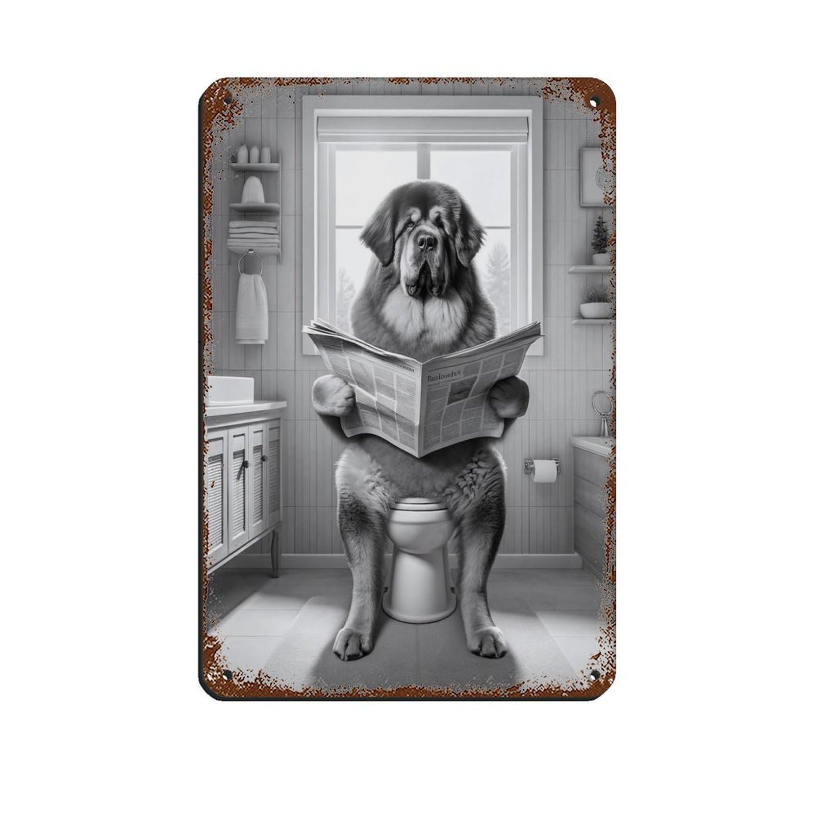 Lxwnze 20L X 30W Cm Tibetan Mastiff,Funny Bathroom Decor Tin Sign Vintage Metal Pub Club Cafe Bar Home Wall Art Decoration Poster Retro 8X12inch(20X30cm)