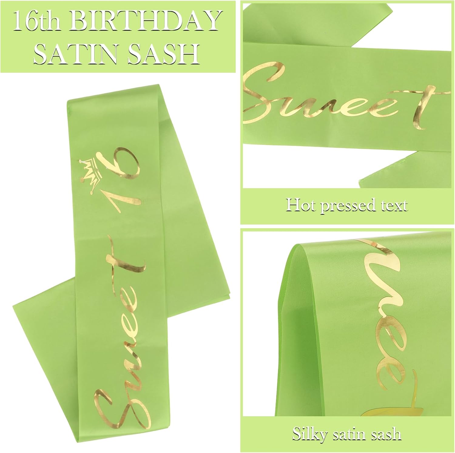 Semato Green Sweet 16 Party Decorations 16th Birthday Crown and Sweet 16 Sash Kit- Sweet 16 Gifts for Girls 16th Birthday Party Favors Birthday Party Supplies for Girls