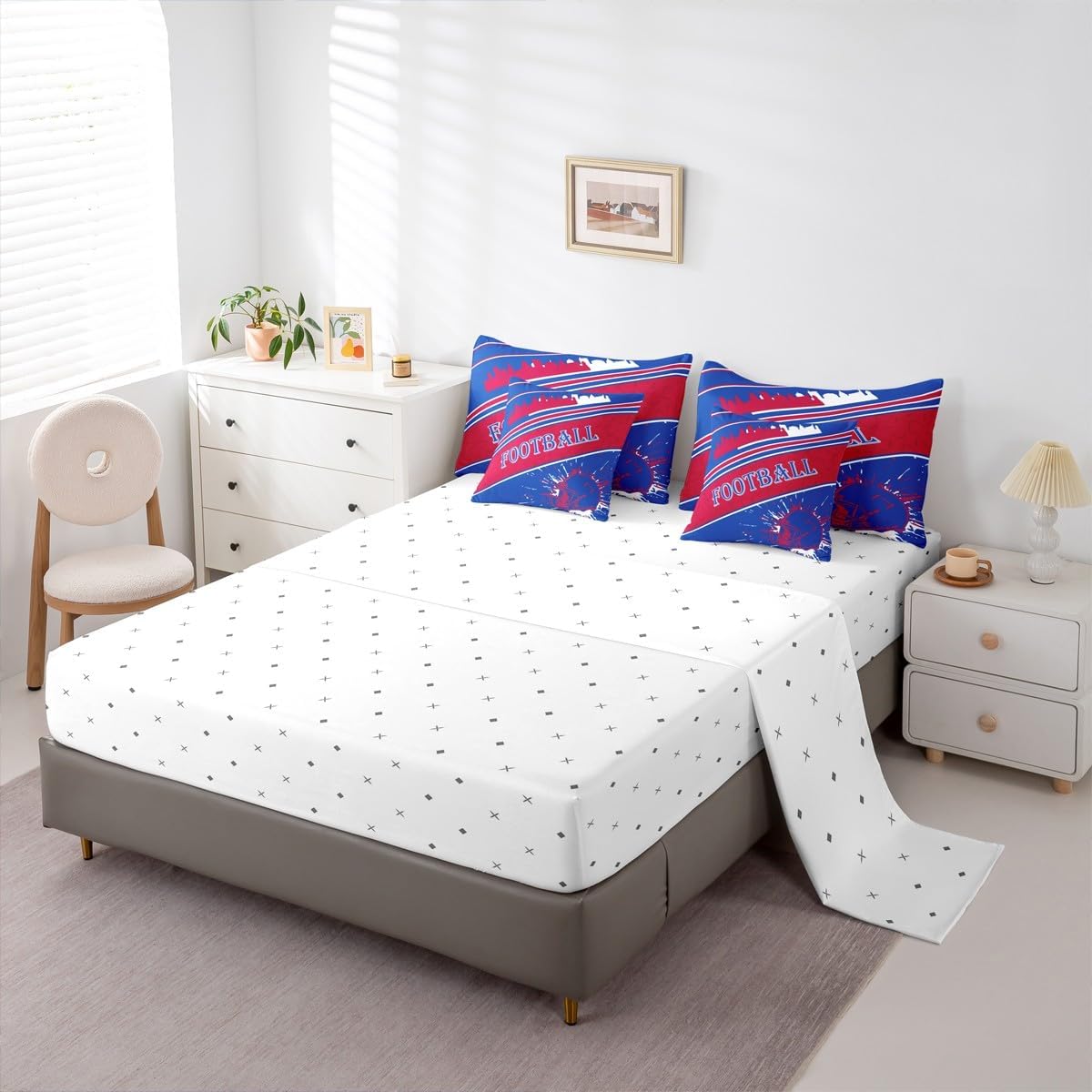 Feelyou Rugby Sports 7 Pieces Comforter Sets Queen Size Football Bedding Set for All Season Football City Bed in a Bag with Comforter, Sheets, Pillowcases & Cushion Cover