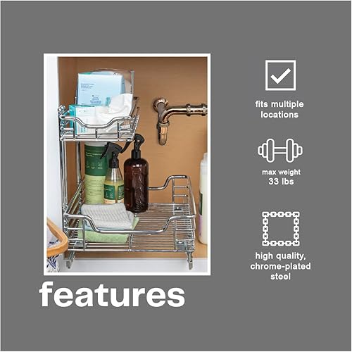 Vista 178 de Household Essentials Glidez - Organizador multiusos de acero cromado extraíble y deslizante para utensilios de cocina y utensilios para hornear