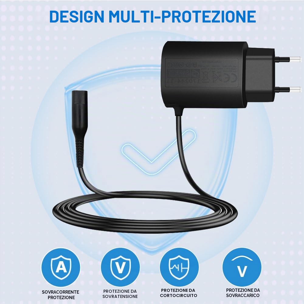 12V 0.4A Caricabatterie per Braun Rasoio Elettrico Serie 9 7 5 3 1 9-725 9-890 9-105 5541 9467cc 51-B1820s 71-S7200cc 190s-1, Cavo di Ricarica per Braun Tosatrice Sostituzione Cavo di Alimentazione