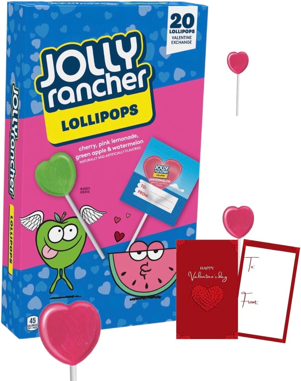 Jolly Rancher Assorted Fruit Flavored Heart Shaped, Lollipops, Box 9.2 oz, 20 Pieces| MAJUU CONNECT BRANDED