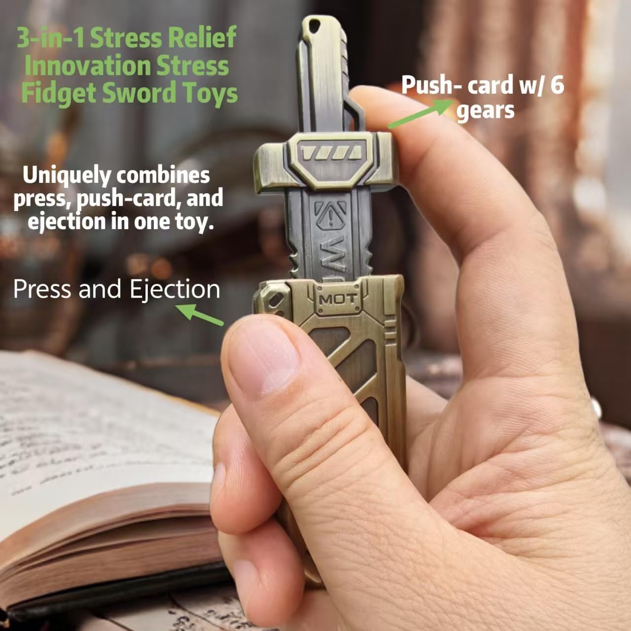 Metal Splitting Sword: Adult Stress Relief Fidget Toy | Magnetic Ejection Push Slider EDC Desk Gadget with Satisfying Click Sounds | Non-Sharp Metal Gift