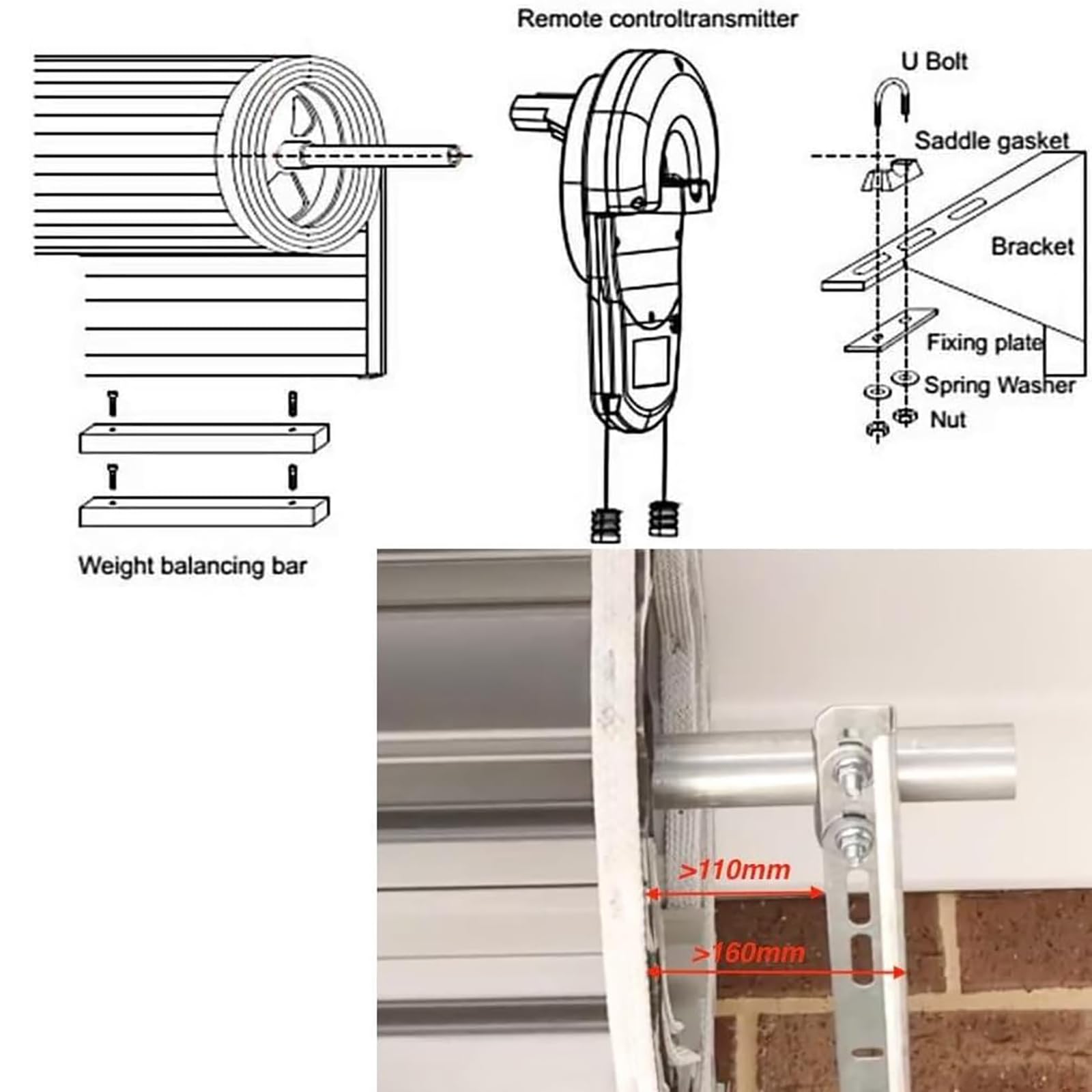 Abridor eléctrico de puerta de garaje con control remoto, motor de alta potencia para puertas enrollables automáticas en entornos comerciales y residenciales