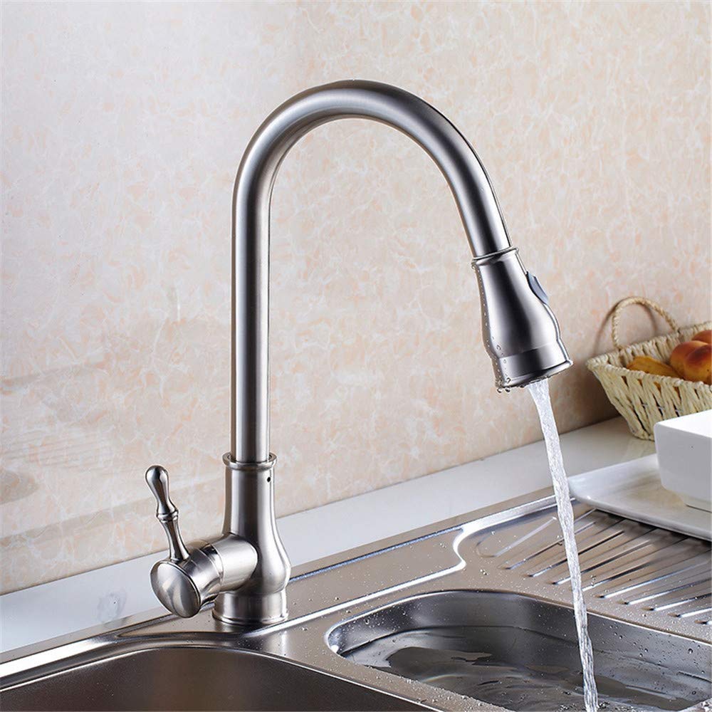 Níquel Cepillado Grifo De La Cocina Caliente Y Fría Del Grifo Mezclador De Agua Del Grifo Del Fregadero De Cocina Con La Cabeza De Ducha Extraíble Con Todo Cobre Retro-Handle Aireador